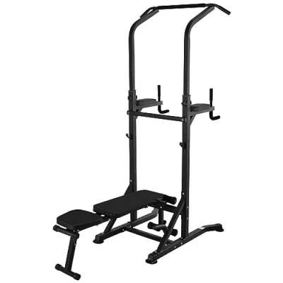 Image of HOMCOM Pull Up Station with Adjustable Weight Bench, Dip and Barbell Rack, Multi Function Power Tower Free Standing Bar for Home Gym