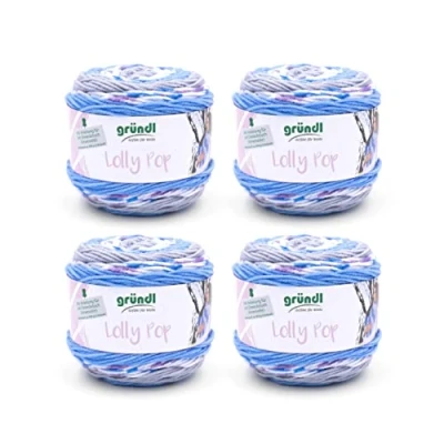 Image of Gründl Lolly Pop Crochet and Knitting Yarn (Wool Like Washable Universal Yarn, 100% Polyacrylic, 150 g/240 m, Needle Size: 5 6, 4 x g), Sky Blue/Pewter/White Colour