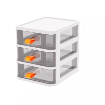 Image of 3 Tier Plastic Storage Clear Drawers Small Tower Unit Home Office Desktop Bathroom School Stationary Make Up Organiser (White)