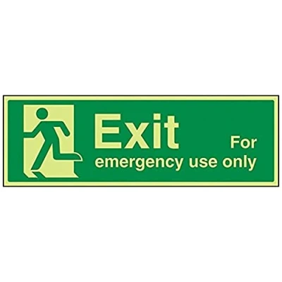 Image of V Safety Exit For Emergency Use Only Man Left Sign 450mm x 150mm 1mm Rigid Plastic