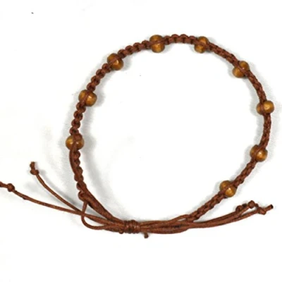 Image of Mens / Ladies Surfer Wooden Bead Adjustable Macrame Bracelet (Chestnut cord)