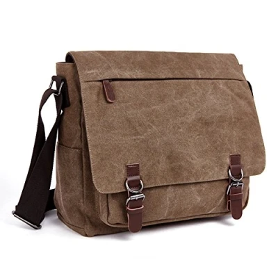 Image of LOSMILE Laptop Messenger Bags, Men&#039;s Shoulder Bag, 16 Inches Vintage Canvas Bag for School and Work, Multiple Pocket. (Coffee)