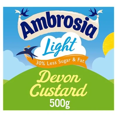 Image of Ambrosia Devon Ready to Eat Creamy &amp; Delicious Light Custard Carton, 30% Less Fat Sugar, 500 g (Pack of 1)