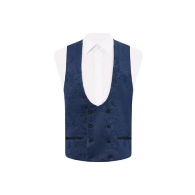 Image of Dobell Mens Navy Paisley Velvet Tuxedo Waistcoat Regular Fit Double Breasted L (42 44in)