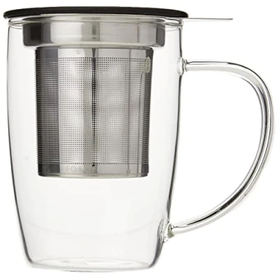 Image of Forlife NewLeaf Glass Tea Mug with Infuser and Lid, Black