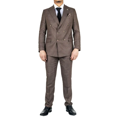 Image of TruClothing Mens Classic Brown Double Breasted 2 Piece Suit Wool Size 40 (Chest)