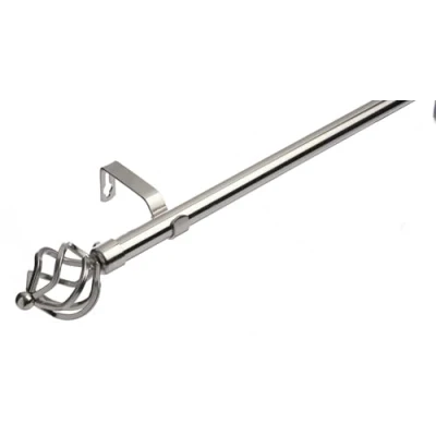 Image of Lister Cartwright 19 mm Extendable Metal Curtain Poles, Brushed Steel (Cage Finials, 70 120 cm)