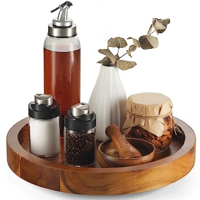 Image of TIDITA 13&quot; Acacia Lazy Susan Turntable for Countertop Wooden Rotating Table Wood Organizer Storage Food Bin Container Kitchen, Pantry, Fridge, Cabinet (Acacia Wood)