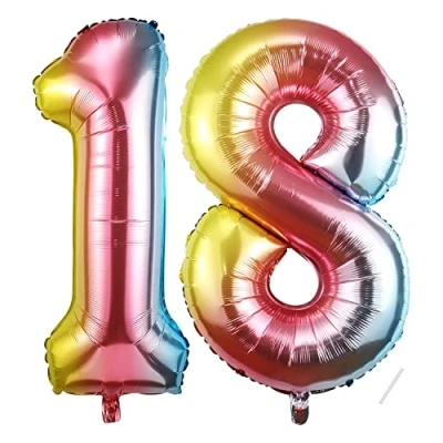 Image of Number Balloons 18,Rainbow 18 Balloon 40 Inch Giant Helium Foil for Boys Girls 18th Birthday Party Decor Anniversary Decorations Supplies