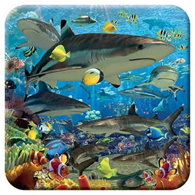 Image of 3D LiveLife Cork Coaster Shark Reef from Deluxebase. Lenticular Ocean Coaster. Non slip drinks mat with original artwork licensed renowned artist, David Penfound