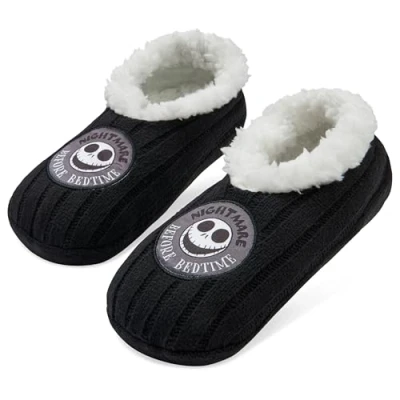 Image of Disney The Nightmare Before Christmas Womens Ballerina Slippers with Sherpa Lining, Non Slip House Shoes Gifts for Women (Black)