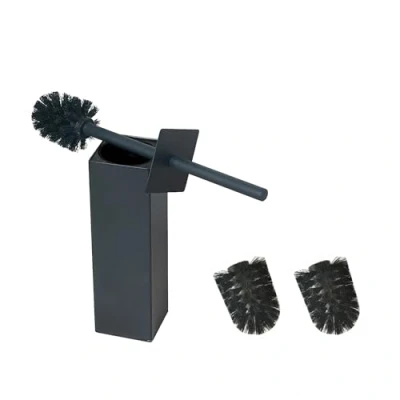 Image of BGL Square Standing Toilet Brush Holder, Black Plated Stainless Steel Brush, High Density Head