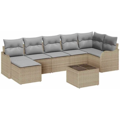 Image of vidaXL 8 Piece Garden Sofa Set with Cushions Black Poly Rattan