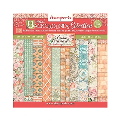 Image of Stamperia International Scrapbooking Pad Maxi Background Selection Casa Granada, Multicolour, 12 x inches (SBBL108)