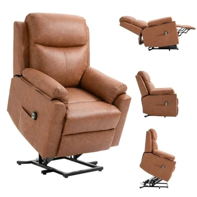 Image of HOMCOM Power Lift Chair Electric Riser Recliner for Elderly, Faux Leather Sofa Lounge Armchair with Remote Control and Side Pocket, Brown