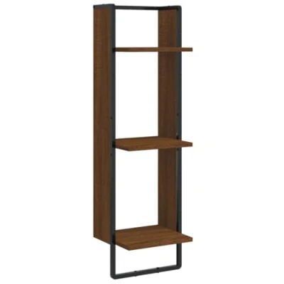 Image of vidaXL Brown Oak Engineered Wood 3 Tier Wall Shelf Floating Design for Home Decor and Space Optimization, Suitable Living Room, Study Room Simple Assembly Required