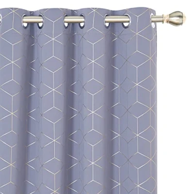 Image of Deconovo Functional Noise Reduction Curtains, Eyelet Gold Diamond Printed Blackout Curtains for Kitchen, 52 x 45 Inch(Width Length), Light Purple, One Pair