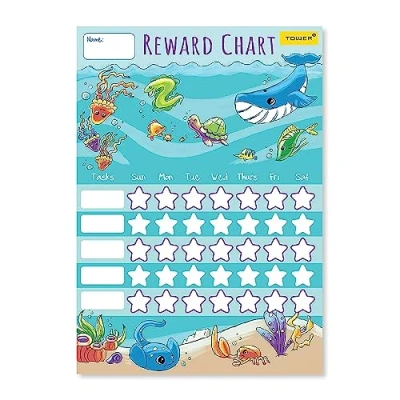 Image of Tower Under The Sea Ocean Themed Reward Charts for Children Pack of 5 with Star Shaped Stickers Motivate Good Behaviour, Potty Training, Homework Kids
