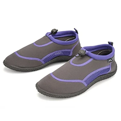 Image of Girls Wet Shoes Women&#039;s Adult Size 7 Ladies Aqua Beach Surf Water Boots Swim Foot Protection Grey &amp; Purple