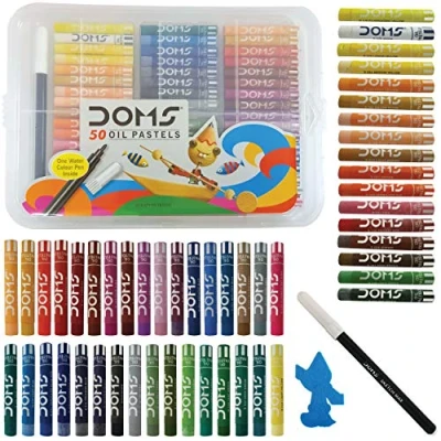 Image of Doms 50 Assorted Colour Shades Oil Pastels Rich Bright Smooth + iZOFAX Black Ball Pen