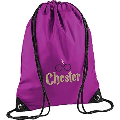 Image of Personalised Wizard School Sports PE Drawstring Gym &amp; Swimming Bag (Purple)