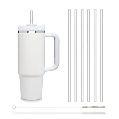 Image of Halm Glass Straws 6X 11 Inch Long + Plastic Free Cleaning Brush Perfect for Drinking Bottles Dishwasher Safe Reusable Made in Germany