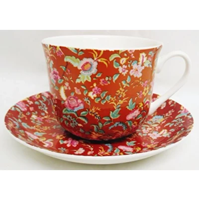 Image of Petite Bombay Breakfast Cup &amp; Saucer Metallic Tangerine Orange Fine Bone China Large Hand Decorated in The U.K. Free UK Delivery