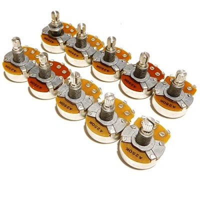 Image of 10 x guitar A500K log potentiometers 24mm diameter 18mm shaft tone volume