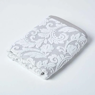 Image of HOMESCAPES Luxury Beige Bath Towel 100% Turkish Cotton Patterned Large Super Soft &amp; Absorbent Extra Thick 600GSM Ringspun Light Brown For Bathroom with Damask Pattern