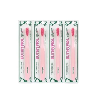 Image of Euthymol Whitening Toothbrush (Pink), Compact Small Full Head, High Strength Micro Soft bristles, Deep Cleaning, Sensitive Gums Teeth, Daily Oral Enamel Dental Care 4 Packs