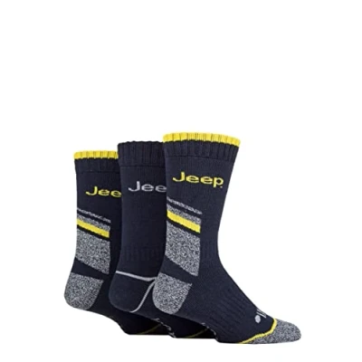 Image of Mens 3 Pair Jeep Workwear Boot Socks Navy / Grey Yellow 6 11
