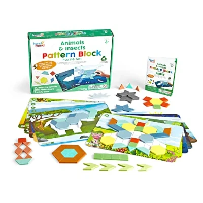 Image of Learning Resources 94461 Animals &amp; Insects Set, Play, Shape Puzzle, Pattern Blocks Cards, Maths Counters, Sorting, Counting Toy, Preschool Activities, Ages 3+, Multi Coloured