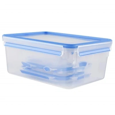 Image of Emsa 508568 Clip &amp; Close 5 piece set of food storage containers, various sizes, transparent/blue