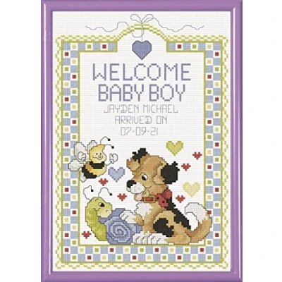 Image of Janlynn Cross Stitch Kit 7&quot;X10&quot; Welcome Baby Boy Sampler (14 Count), Cotton, White, by The Yard