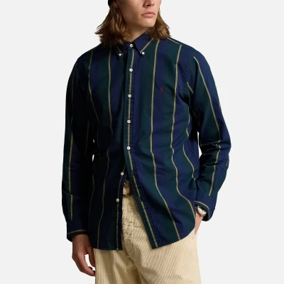 Image of Polo Ralph Lauren Classic FIT Striped Oxford Shirt Shirt, Men&#039;s, Size: Large, Navy green multi