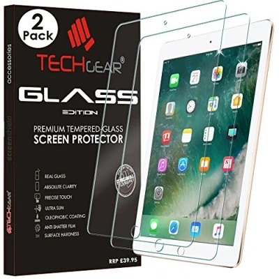 Image of [2 Pack of] TECHGEAR Glass Edition for iPad 9.7&quot; (2018/2017, 5th &amp; 6th Generation), Air 1, 2 Screen Protector, Genuine Tempered Guard Cover Apple Pencil Compatible