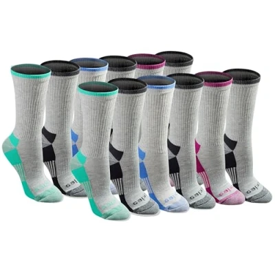 Image of Dickies Women&#039;s Dri tech Essential Moisture Control Crew Socks, Available in S XL (6, Grey Assorted (12 Pairs), M (Pack of 12)