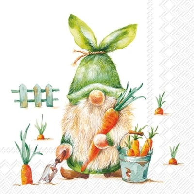 Image of Malagro 20 Napkins Flowers, Garden &amp; Nature Gnome as Gardener Table Decoration Paper with Motif Also for Decoupage and 33 x cm