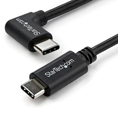 Image of StarTech.com Right Angle USB C Cable 1m / 3 ft Reversible M/M Type Charge to (USB2CC1MR), Black