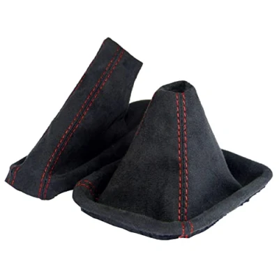 Image of L &amp; P A0097 Shift Boot and Handbrake Cuff Black with Red Stitching for BMW E46 3 Series