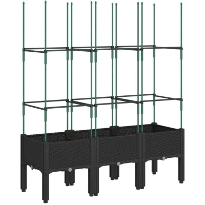 Image of vidaXL Garden Planter with Trellis Black 120x40x142.5 cm PP