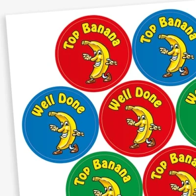 Image of 225 Scented Banana Motivational Childrens Pupils School Teachers Reward Stickers 37mm Primary Teaching Services