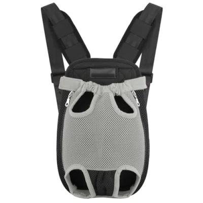 Image of Pawaboo Pet Carrier Backpack, Adjustable Front Cat Dog Backpack Travel Bag, Legs Out, Easy Fit for Traveling Hiking Camping Small Medium Dogs, Size, Gray