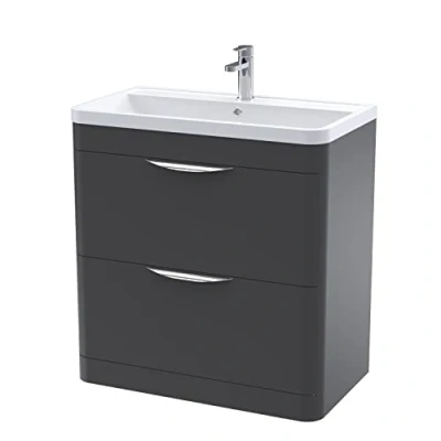 Image of Balterley Floor Standing 2 Drawer Vanity Unit with Ceramic Basin 800mm Soft Black