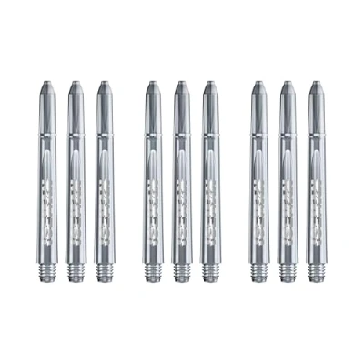Image of RED DRAGON Gerwyn Price Iceman Polycarbonate Clear with silver pad print Medium Dart stems 3 sets per pack (9 in total)