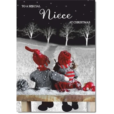 Image of doodlecards Niece Christmas Card Couple at Night Large A4 Size for with Plain Envelope