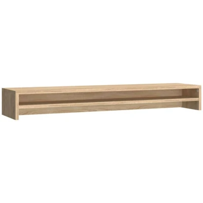 Image of vidaXL Monitor Stand in Sonoma Oak Engineered Wood, Wide Dual Screen Riser with Integrated Shelf for Desk Organization &amp; Improved Ergonomics