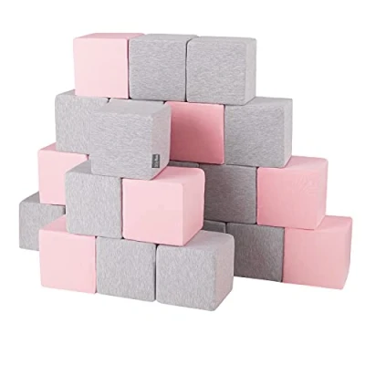 Image of KiddyMoon Soft Foam Cubes Building Blocks 14Cm For Children Multifunctional Construction Montessori Toy Babies, Made In The EU, 24 Pieces, Cubes:Light Grey Pink