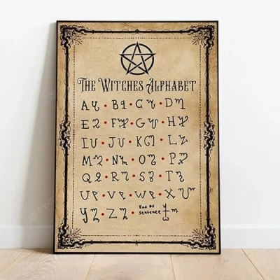 Image of SitrMGH The Witches Alphabet Poster, Witch Knowledge Retro Metal Tin Sign Wall Decor Vintage for Home Kitchen Cafe Bar Restaurant 8x12 inch