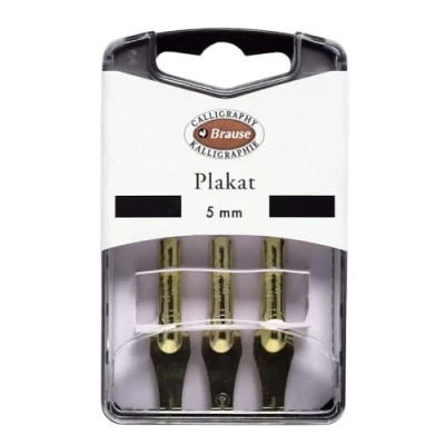 Image of Brause Ref 375505B Plakat 5mm Metal Nibs (Pack of 3) Gold Metal, Presented In Resealable Box, Solid Folded Construction Suitable for Calligraphy &amp; Hand Lettering